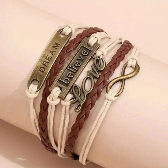 Multi-Layered Faux Leather Believe & Infinity & Love Bracelet - Picture 6 of 6